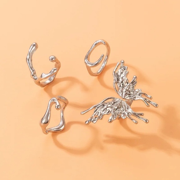 DRIPPING SILVER RINGS | SET OF 4 RINGS - Picture 3 of 6